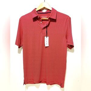 Michel Rouen performance polo shirt summer sports golf orange Stripes men M New